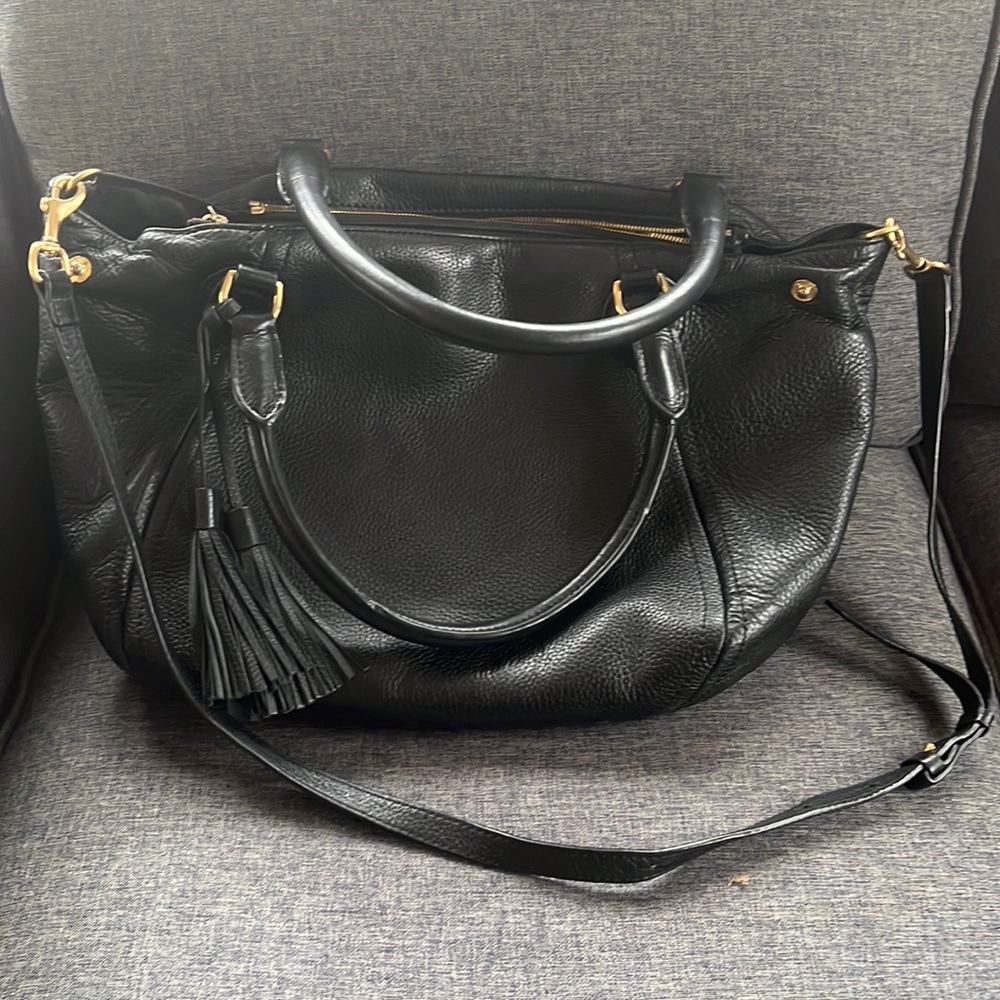 Black leather crew satchel bag